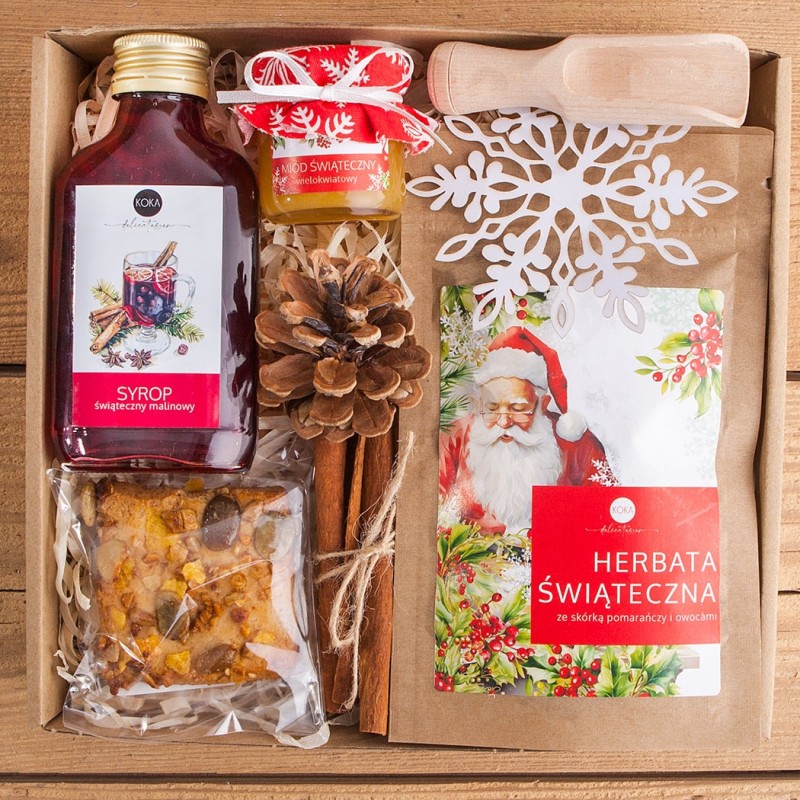 KOSZ świąteczny z miodem, herbatą i syropem MN